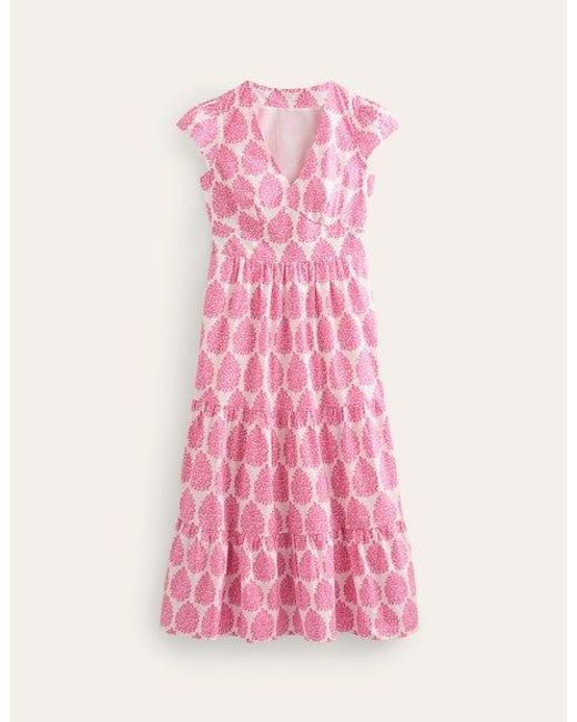 Boden Pink May Cotton Midi Tea Dress Sangria Sunset, Floret