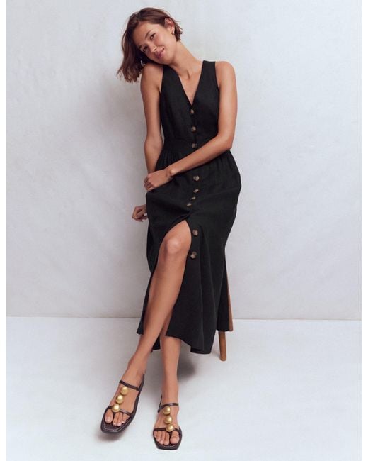 Boden Black Catherine Button Linen Dress