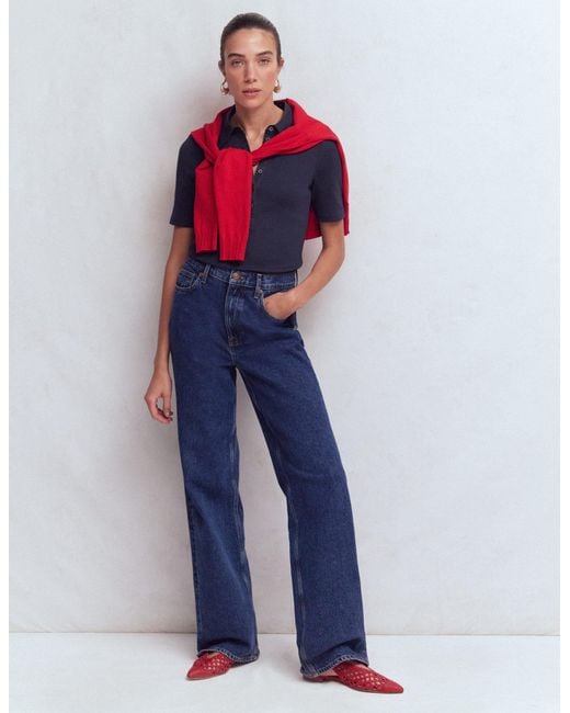 Boden Blue Collared Ribbed Henley Top
