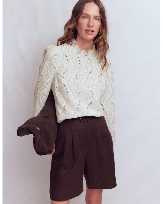 Boden White Puff Sleeve Interest Top