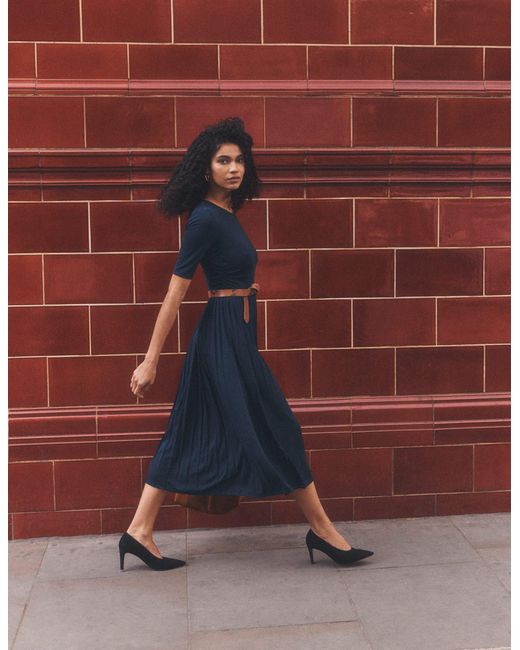 Boden Red Pleated Jersey Midi Dress