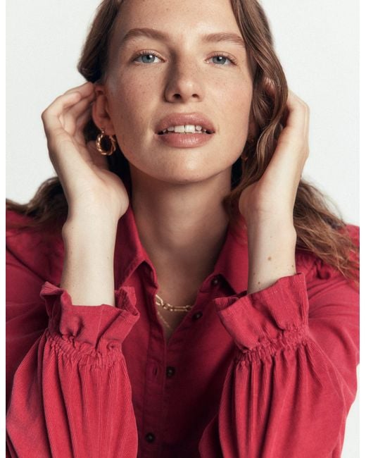 Boden Red Smock Shoulder Cord Top