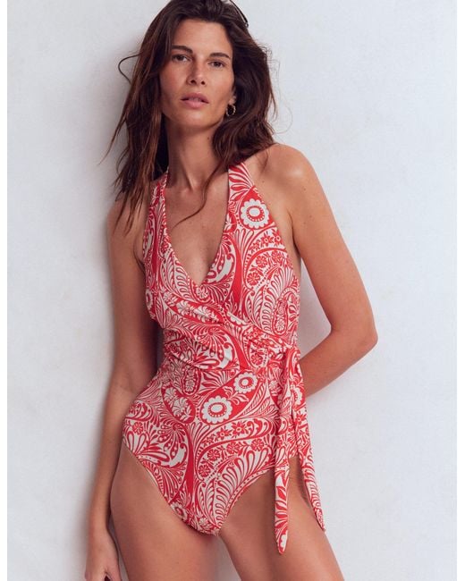 Boden Red Tilos Tie Side Swimsuit