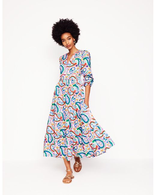 Boden White Midi Dress-Multi, Meadow Paisley