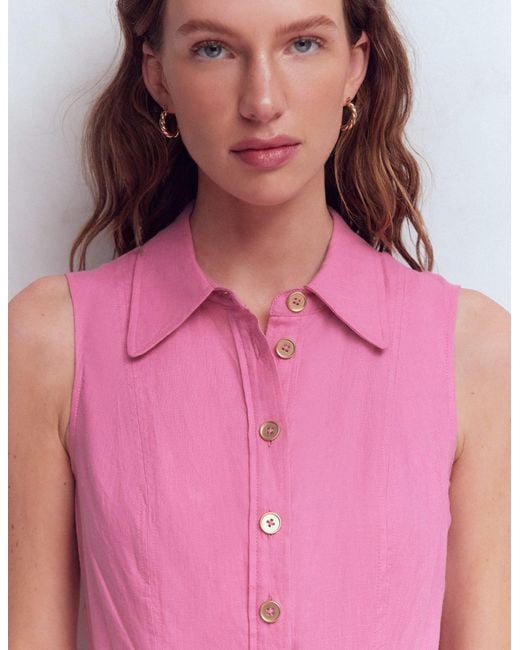 Boden Pink Belinda Linen Shirt Dress