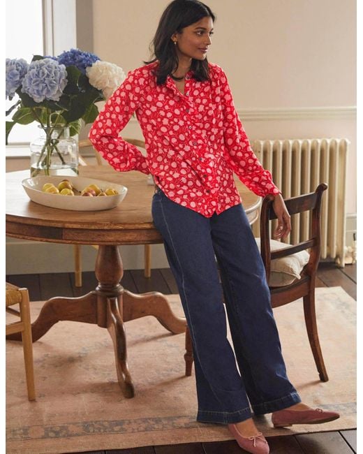 Boden High Neck Ruffle Silk Blouse in 