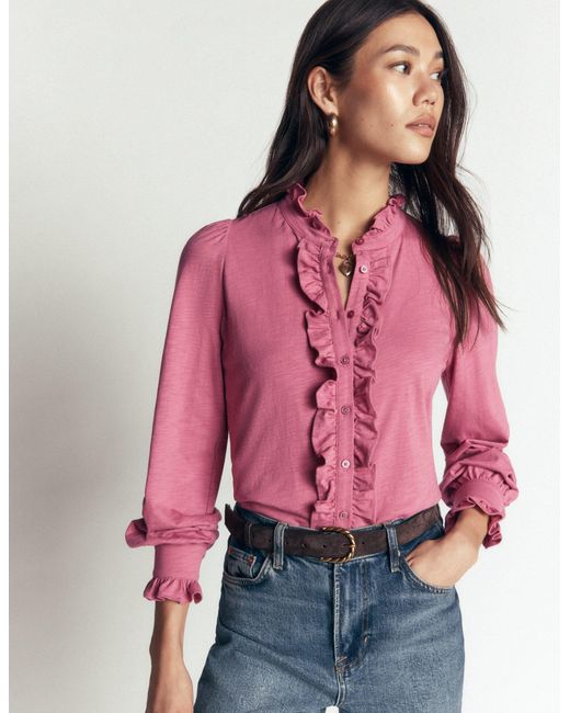 Boden Red Jersey Frill Blouse