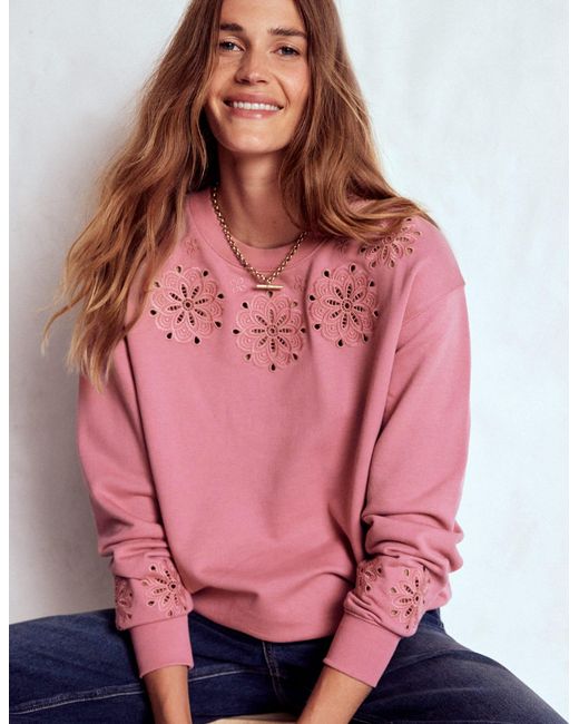 Boden Pink Emi Cutwork Sweatshirt