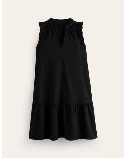 Boden Black Daisy Double Cloth Short Dress