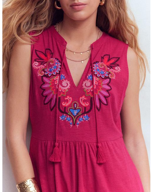Boden Pink Notch Neck Jersey Maxi Dress