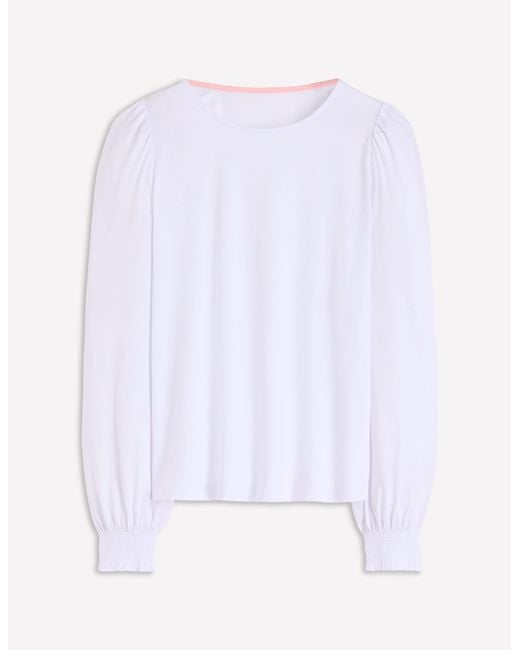 Boden White Smocked Cuff Supersoft Top