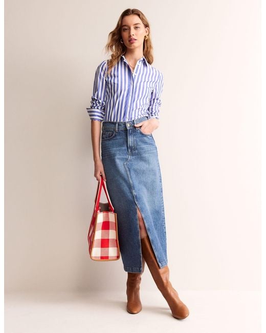 Jupe longue colonne en jean Boden en coloris Blue