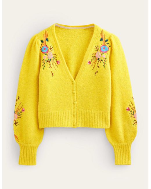 Boden Yellow Embroidered Floral Cardigan