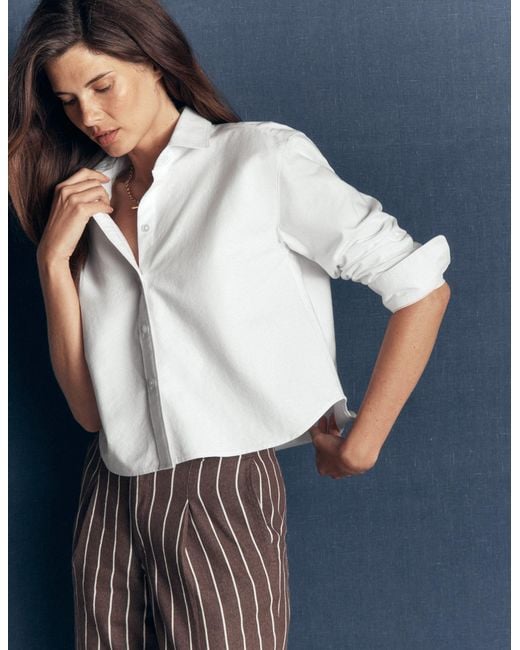 Boden White Sienna Cropped Cotton Shirt