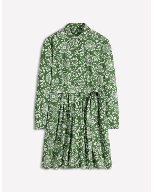 Boden Green Alexa Long Sleeve Short Dress-Courtyard, Decorative Blossom