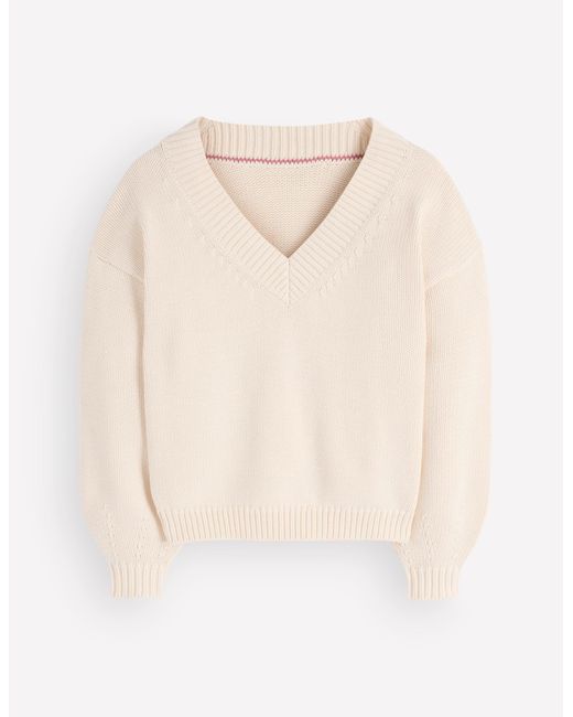 Boden Brown Lucy Cotton V-Neck Jumper