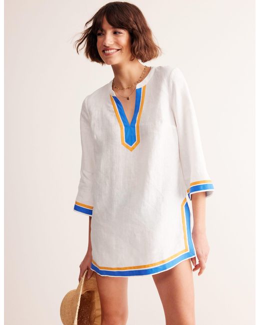 Boden Neck Detail Tunic Top White, Surf The Web