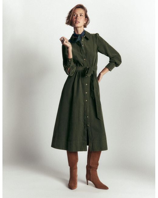 Boden Green Maeve Cord Midi Shirt Dress