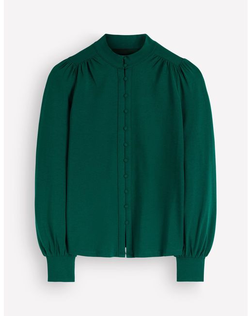 Boden Green Isla Funnel Neck Button Blouse