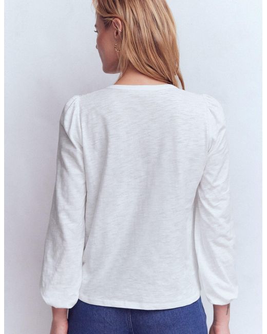 Boden White Woven-Mix Notch Neck Top