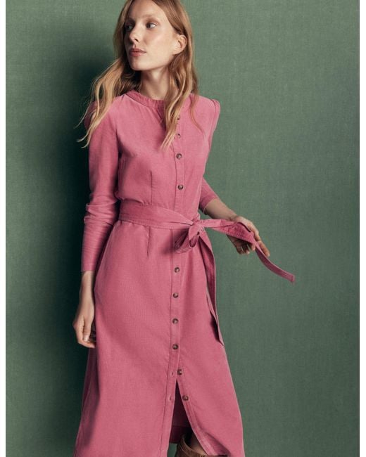 Boden Pink Louise Cord Midi Shirt Dress