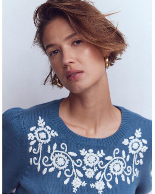 Boden Blue Davina Puff Sleeve Jumper