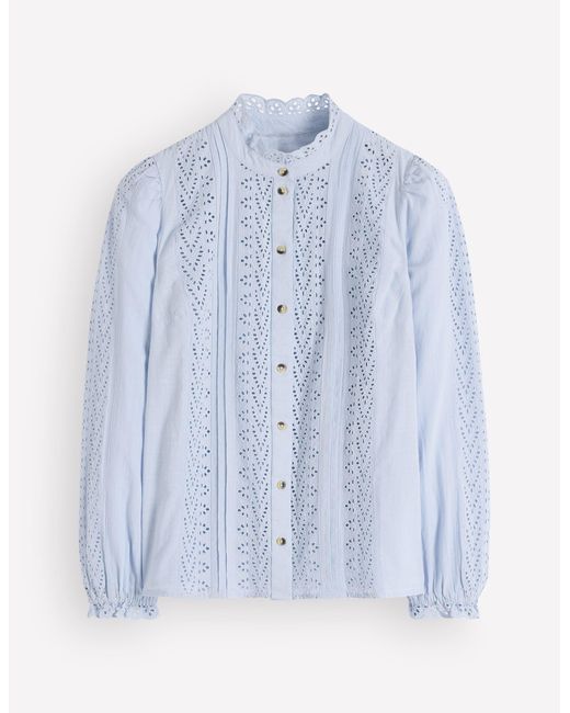 Boden Blue Cotton Broderie Top