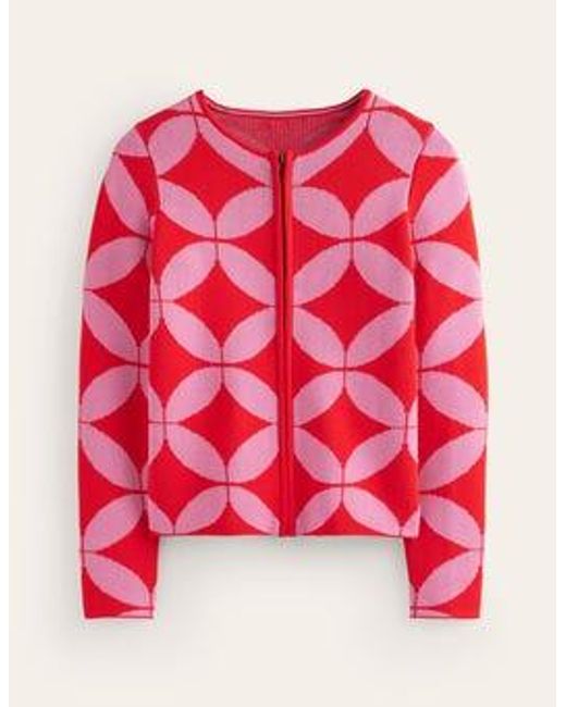 Boden Red Jacquard Zip Up Cardigan