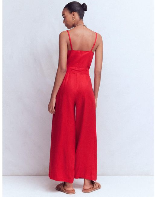 Boden Red Strappy Linen Jumpsuit