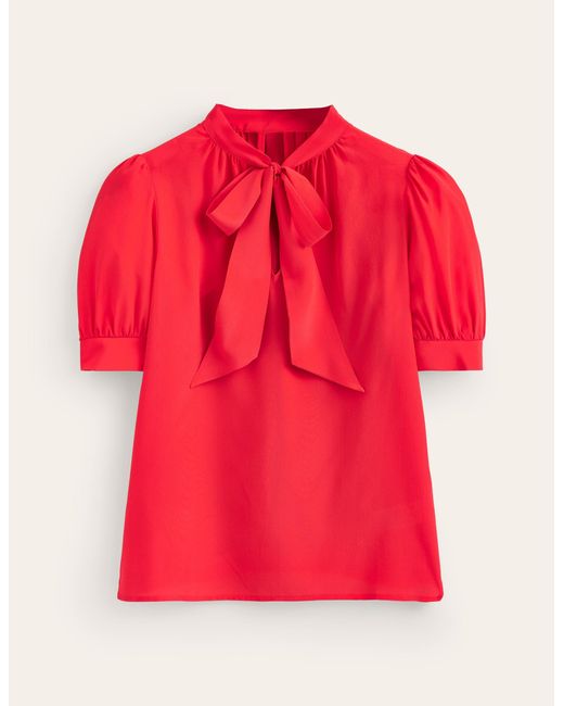 Boden Red Pussy-bow Silk Blouse