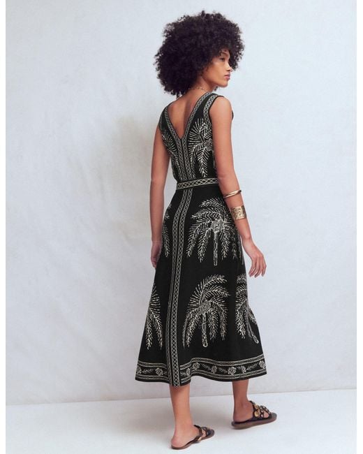 Boden Black V Neck Jacquard Dress