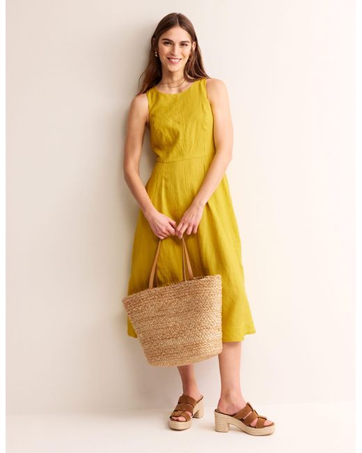 Boden Carla Linen Midi Dress in Yellow | Lyst UK