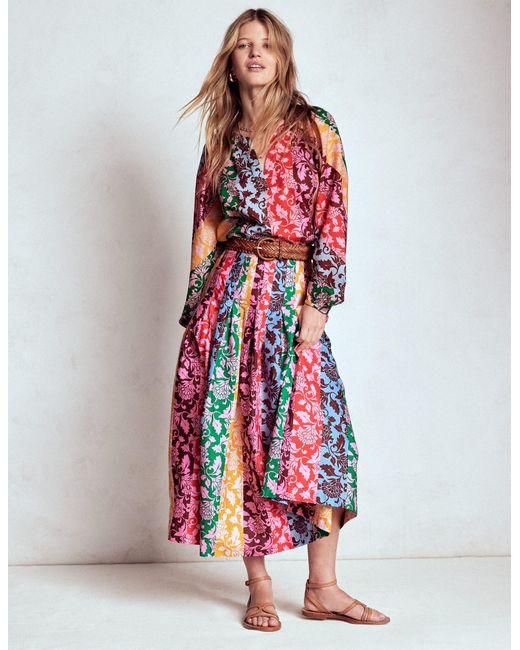 Boden Red Valentina Poplin Midi Skirt-Floral, Ornate Vine Hotch