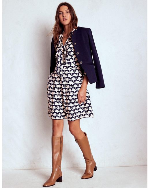 Boden Blue Tie Neck Short Dress