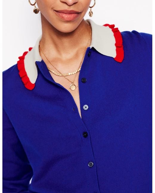 Boden Blue Strickjacke Aus Baumwollmischgewebe Mit Rüschen