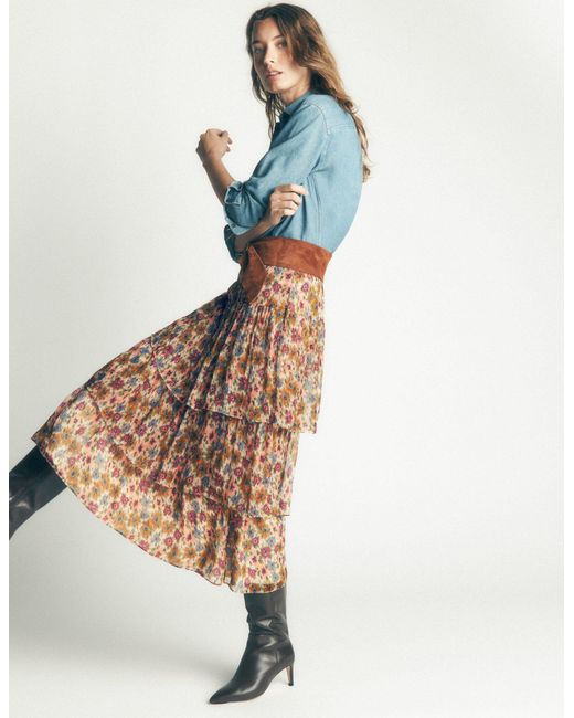 Boden Pink Tiered Ruffle Midi Skirt