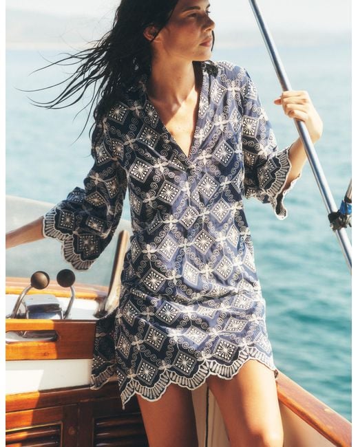 Boden Blue Carmen Broderie Short Dress