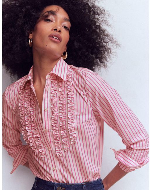 Boden Pink Sienna Trim Detail Shirt-Ivory, Stripe