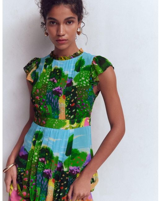 Boden Green Pleat Ruffle Maxi Dress