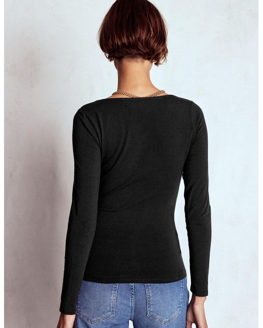 Boden Black Double Layer Square Neck Top