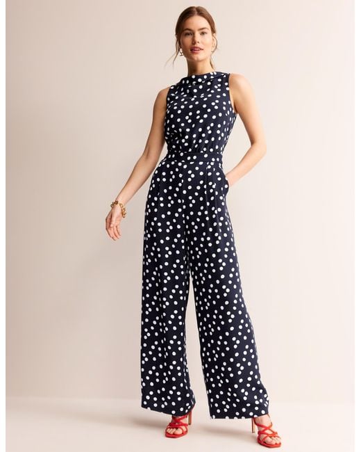 Boden Blue Clarissa Jumpsuit Navy, Abstract Dot