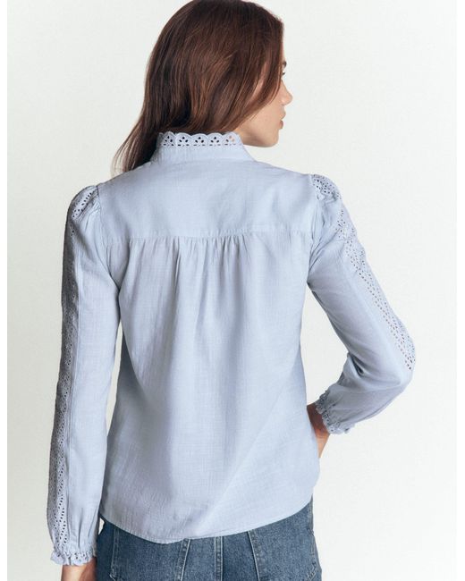 Boden Blue Cotton Broderie Top