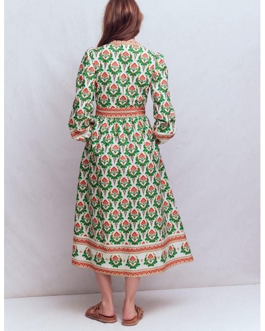 Boden Green Cary Cotton Midi Dress-Multi, Ornamental Stamp