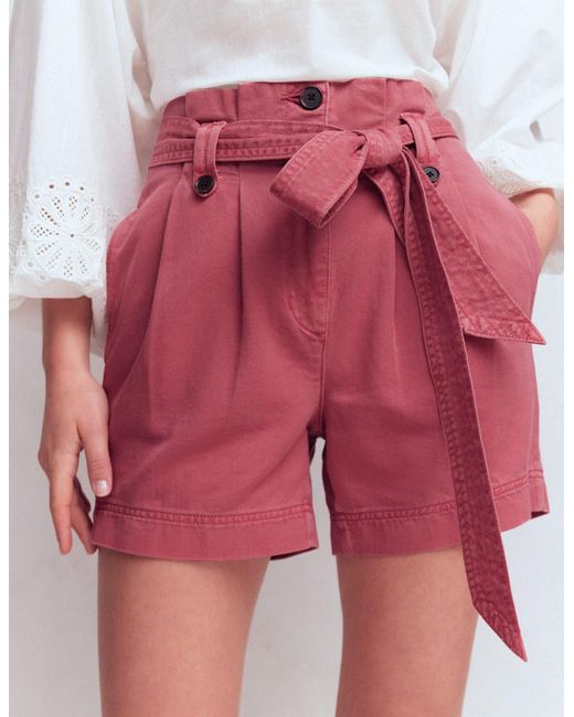 Boden White Paperbag Linen Belted Shorts