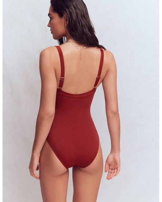 Boden Red Skiathos Ruched Panel Swimsuit