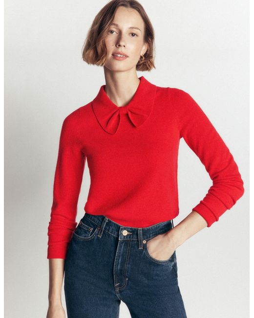 Boden Red Bow Neck Knitted Jumper
