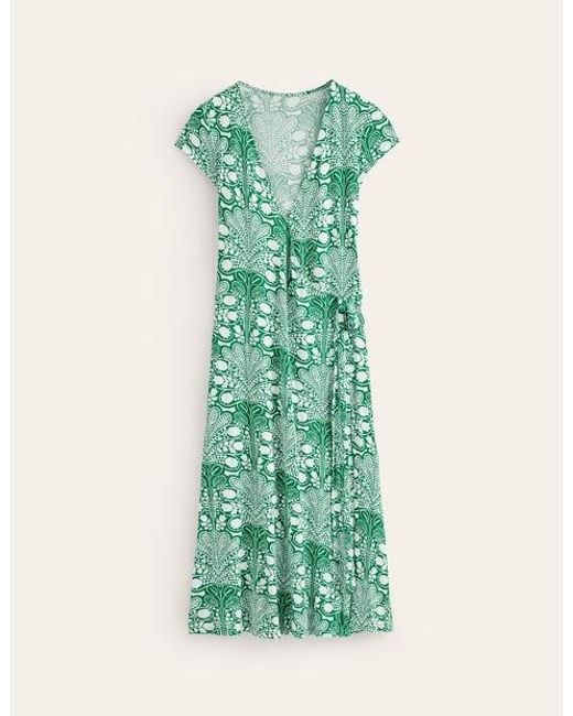 Boden Joanna Cap Sleeve Wrap Dress Green, Gardenia Swirl