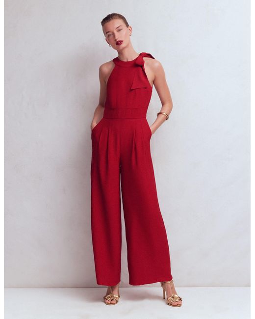 Boden Red Tie Halter Neck Jumpsuit