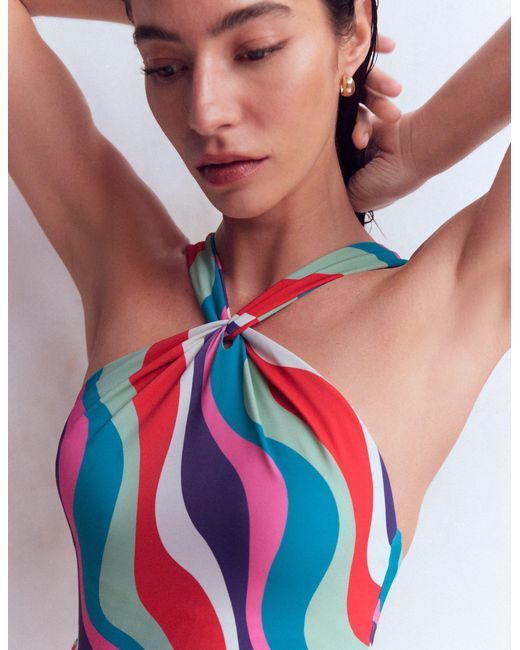 Boden Multicolor Pleated Strap Cross Swimsuit