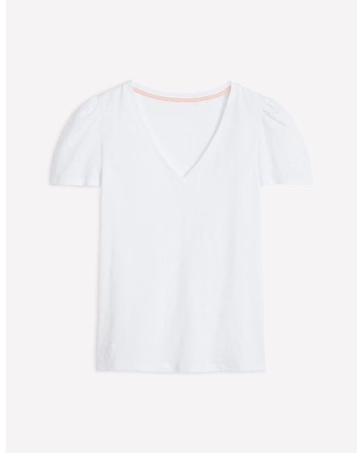 Boden White Sophie V-Neck Slub T-Shirt